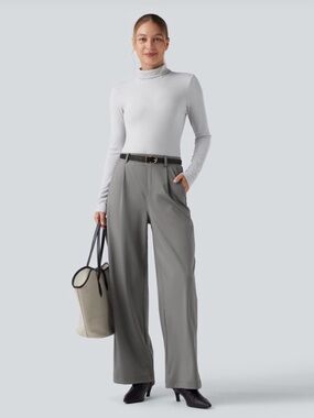 HALARA Stretch High-Rise Wide-Leg Pants in Gray Size Small Inseam 30”‎ Nwot